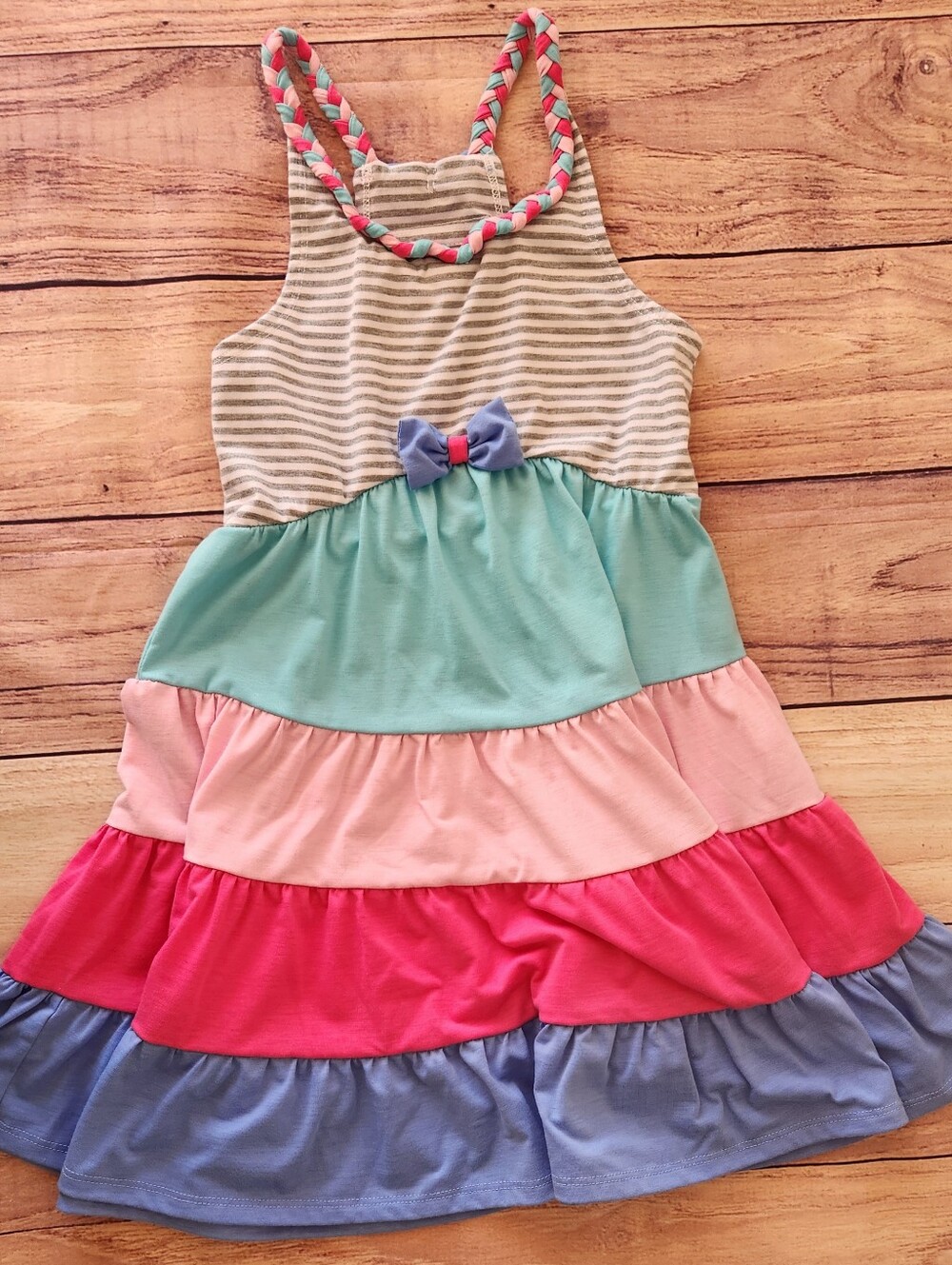 Girls Jona Michelle striped bodice colorblock tiered twirl sundress